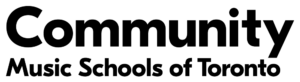 Logo des écoles de musique communautaires de Toronto. Le logo reprend le nom écrit en noir.