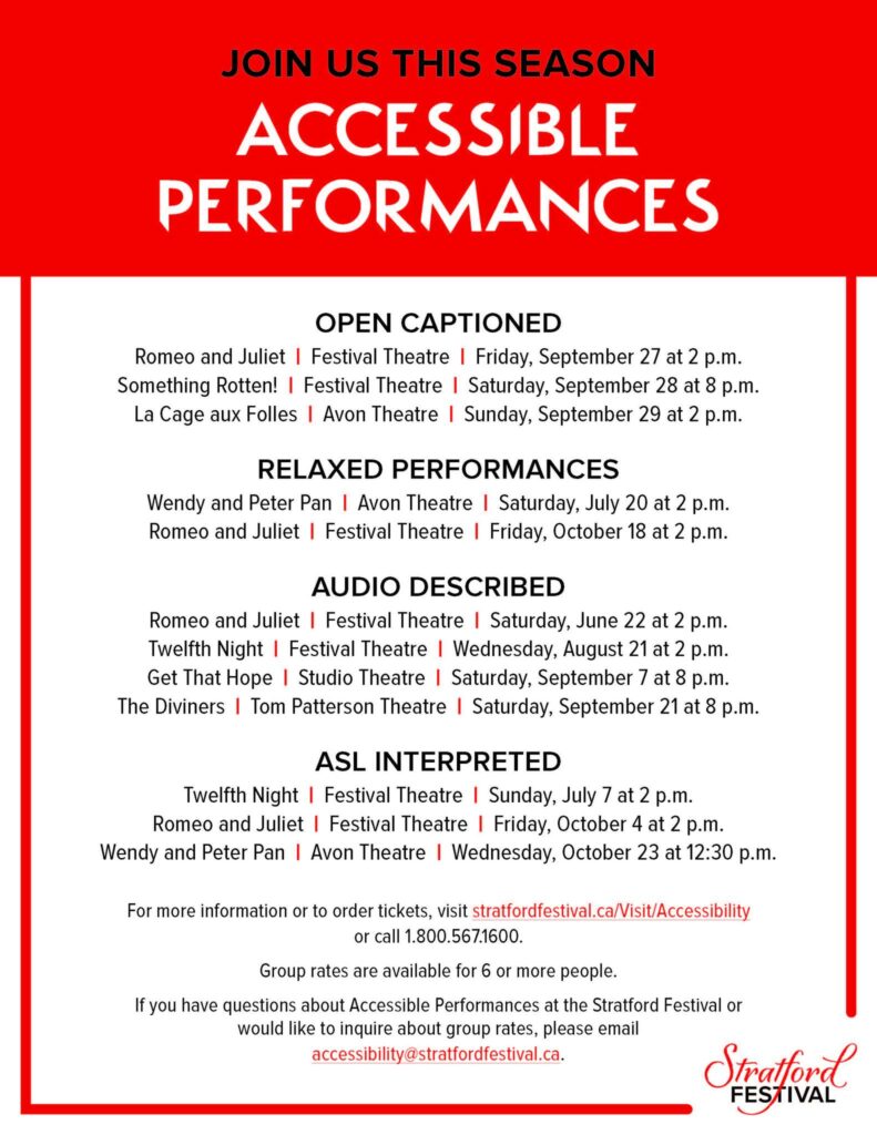 A poster of the festival presenting the list of accessible performances. The list is also available in the blog post. 